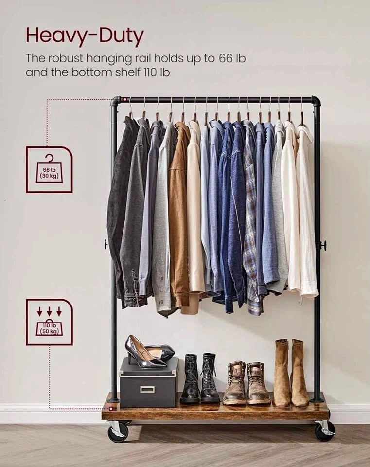 VASAGLE Heavy Duty Rolling Clothes Rack w/ Shelf