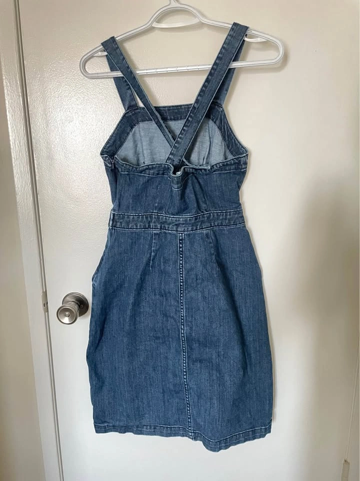 Denim Dress With Pockets and Adjustable Straps - photo 2