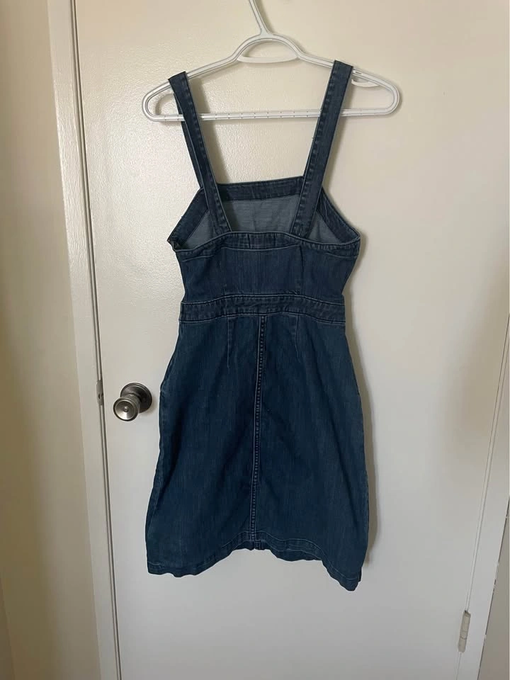 Denim Dress With Pockets and Adjustable Straps - photo 3