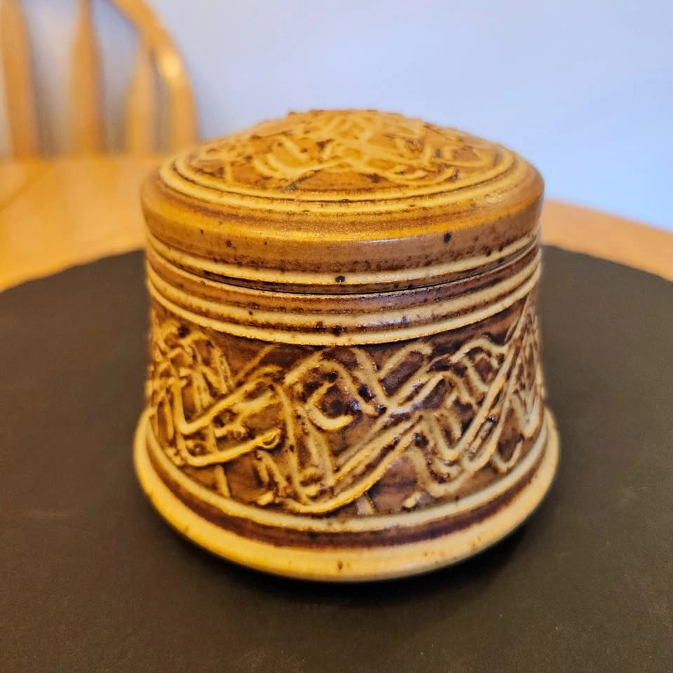 Hand Crafted Clay Pot With Lid, Decor