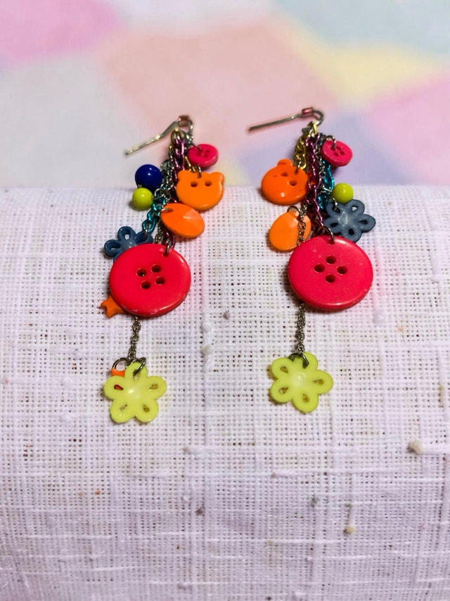 Unique Button Dangle Earrings - Add a Pop of Color! - photo 3