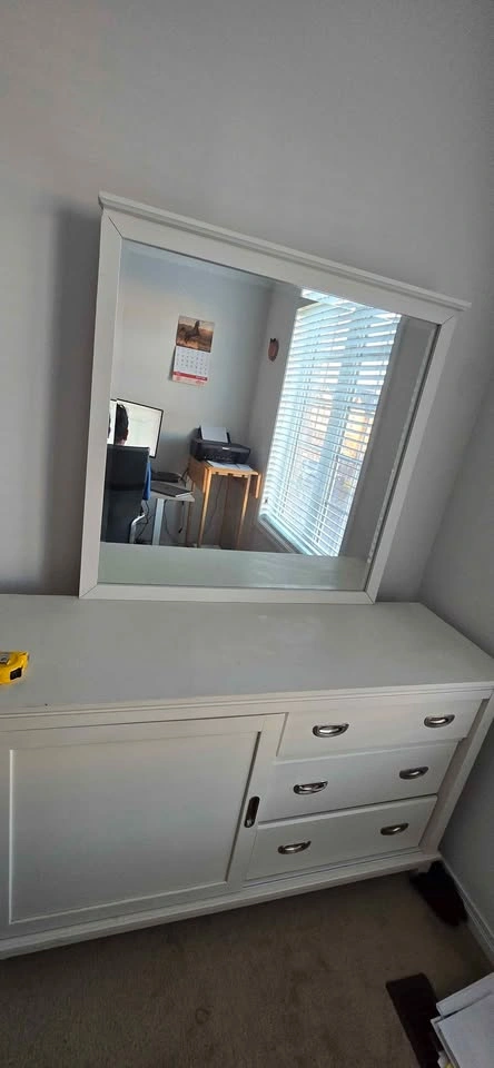 White Dresser with Drawers and Sliding Door - photo 3