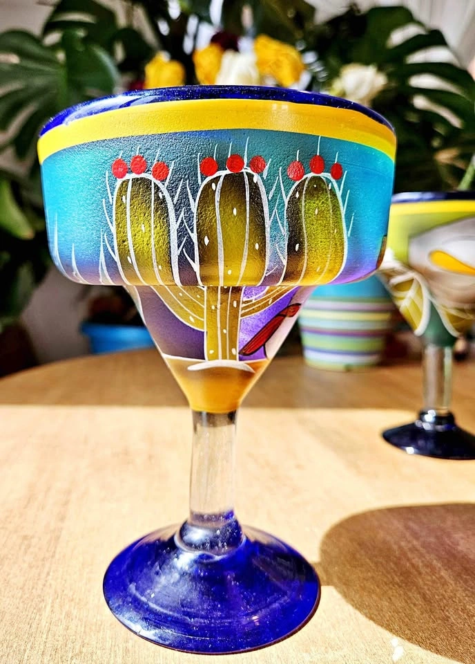 Hand-Painted Cobalt Blue Glass Set - Perfect for Patio