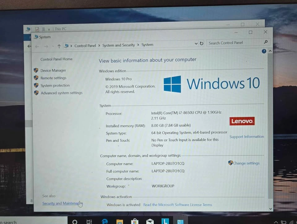 Lenovo T480s i7 Laptop - 256GB SSD, 8GB RAM - photo 3