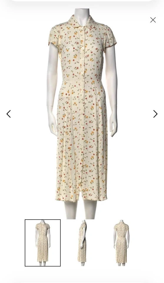 Like New Reformation Midi Floral Cream Dress Size 4