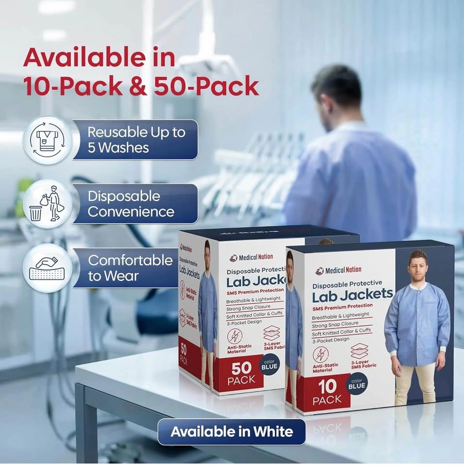 (New)50 Packs Disposable Lab Jackets - White, Size M - photo 4