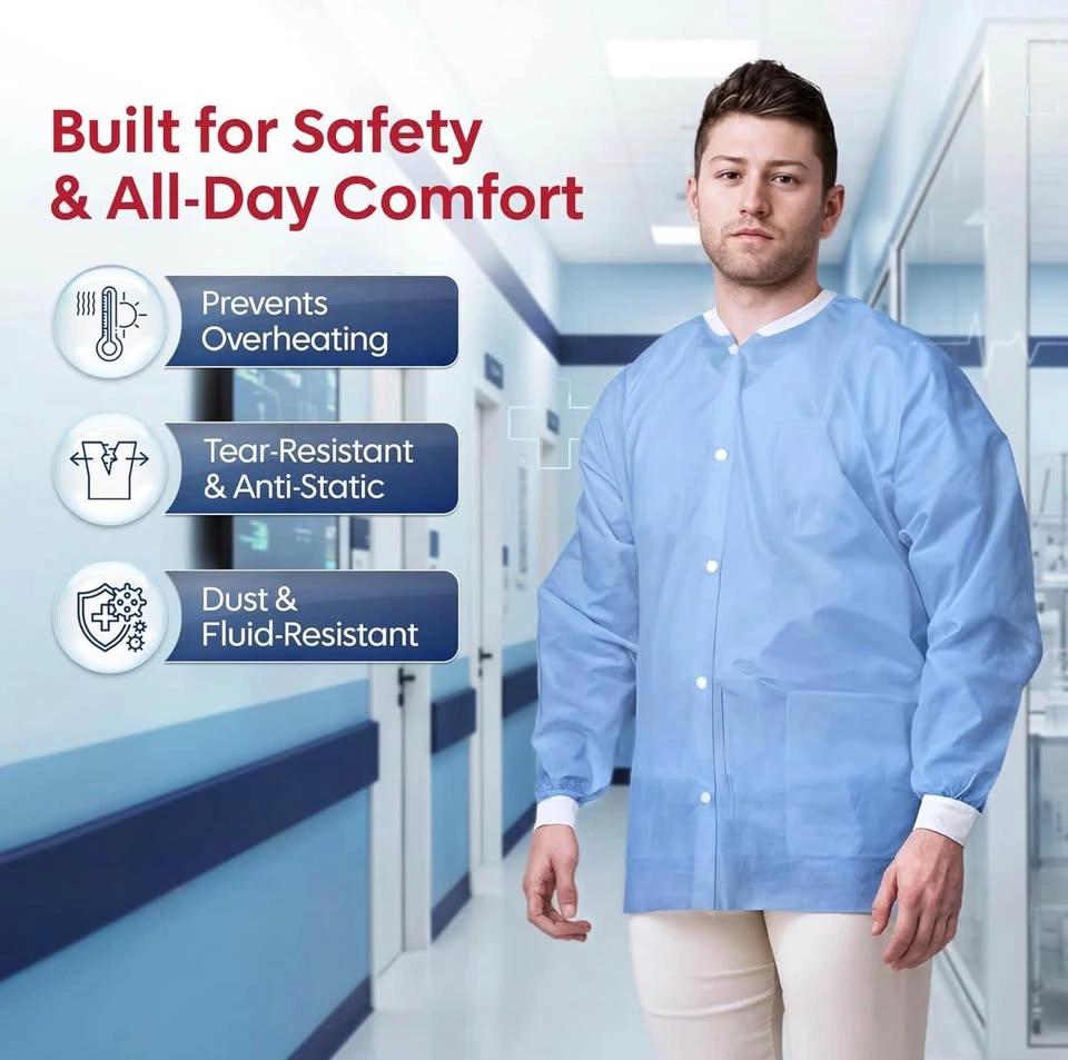 (New)50 Packs Disposable Lab Jackets - White, Size M - photo 5