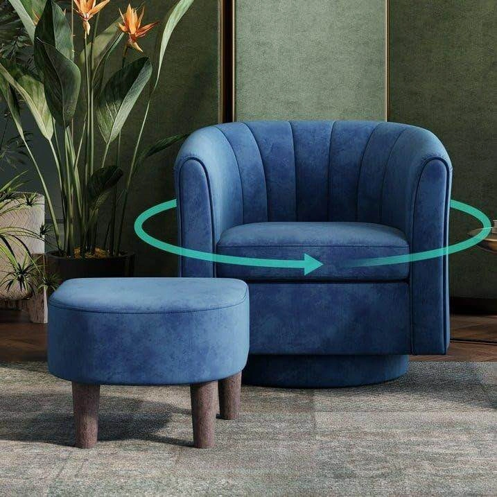 Brand New Velvet Swivel Barrel Chair with Ottoman - photo 2