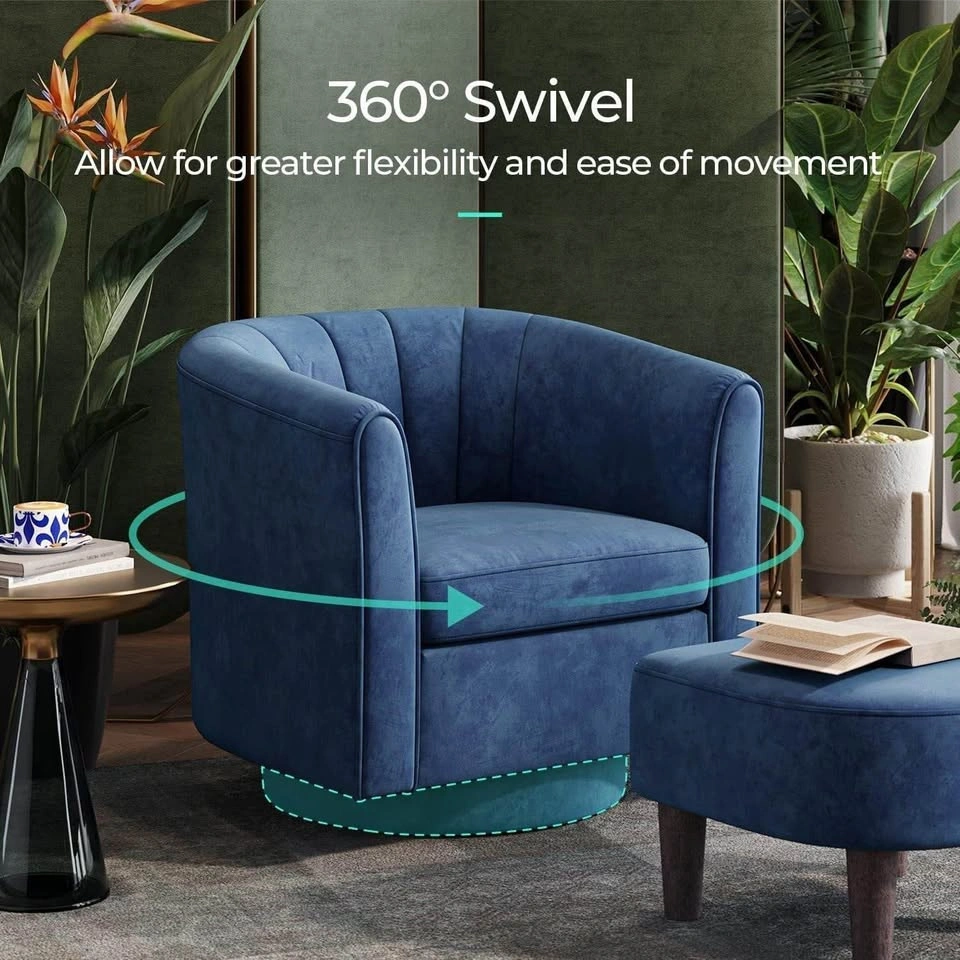 Brand New Velvet Swivel Barrel Chair with Ottoman - photo 3