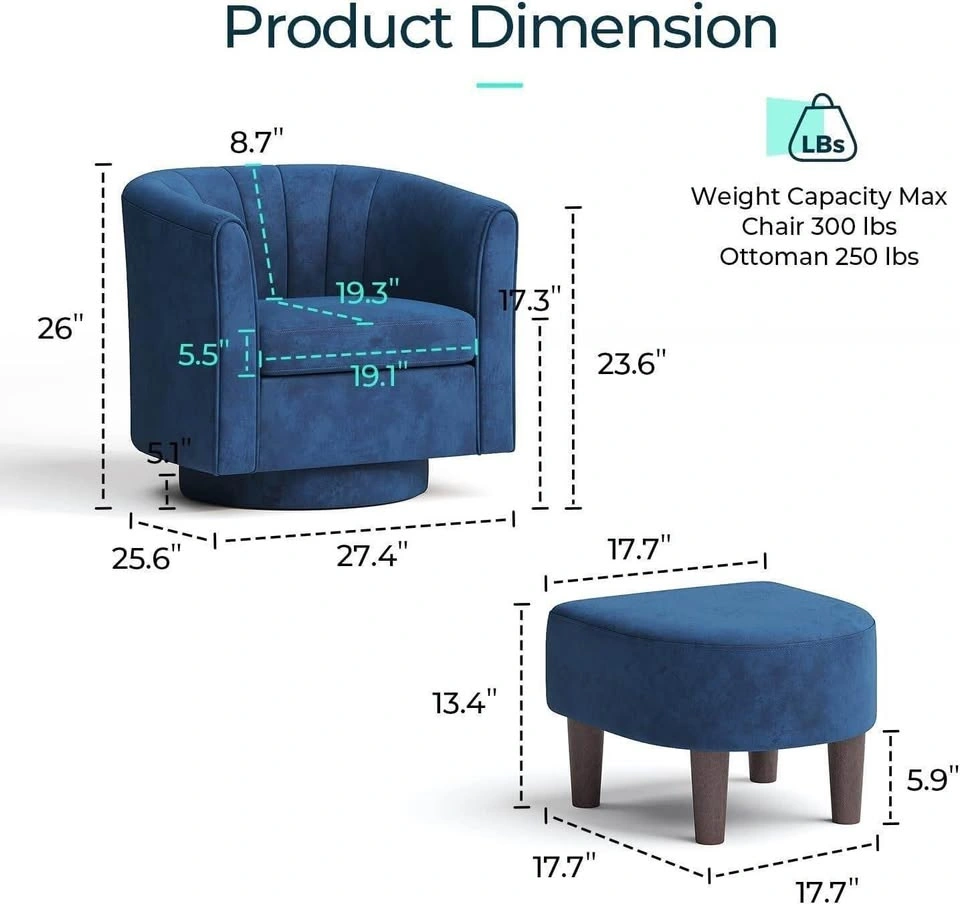 Brand New Velvet Swivel Barrel Chair with Ottoman - photo 5