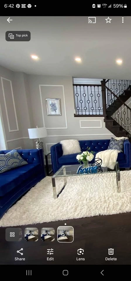 Blue Velvet Sofa and Loveseat