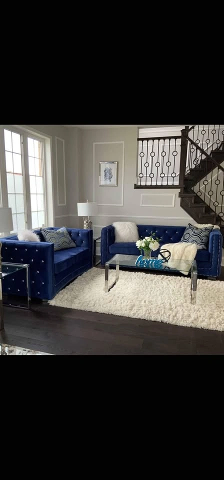 Blue Velvet Sofa and Loveseat - photo 3