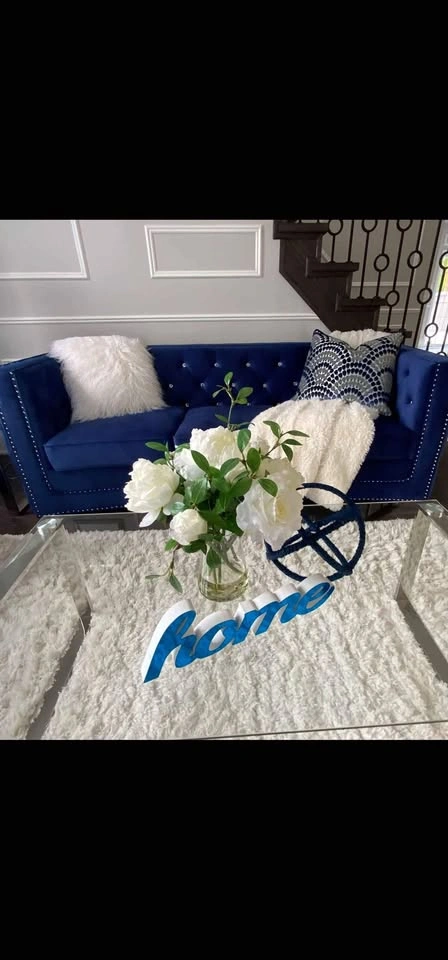 Blue Velvet Sofa and Loveseat - photo 4
