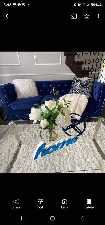 Blue Velvet Sofa and Loveseat - photo 5