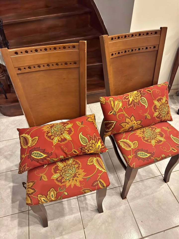 Solid wood accent chairs with matching pillows $15 each