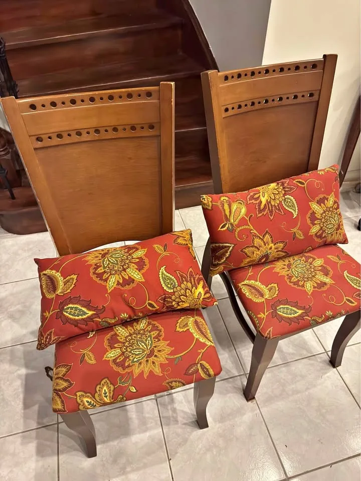 Solid wood accent chairs with matching pillows $15 each thumbnail