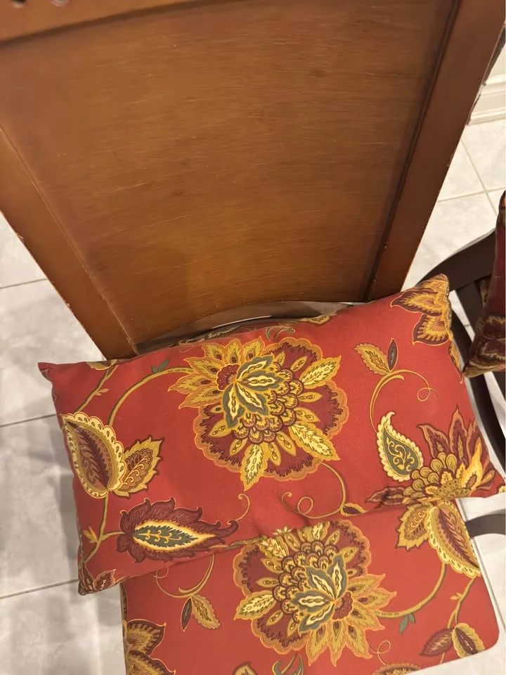 Solid wood accent chairs with matching pillows $15 each image indicator(2)