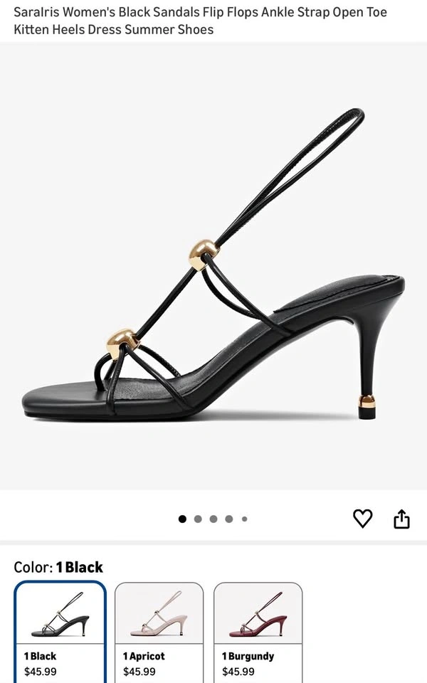 New Women's Black Sandals Flip Flops Ankle Strap Kitten Heels