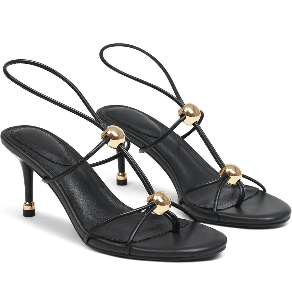 New Women's Black Sandals Flip Flops Ankle Strap Kitten Heels - photo 4