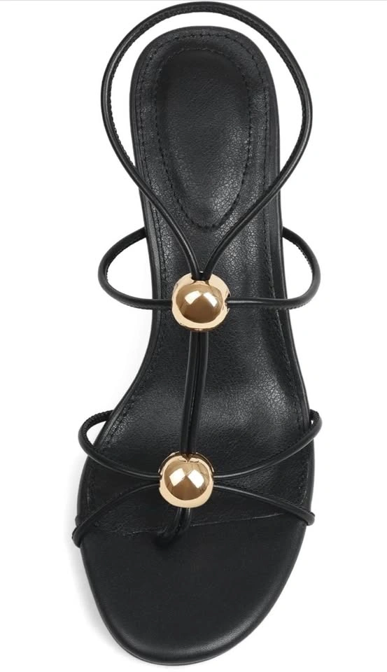 New Women's Black Sandals Flip Flops Ankle Strap Kitten Heels - photo 5