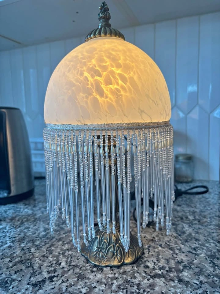Vintage style beaded glass shade lamp
