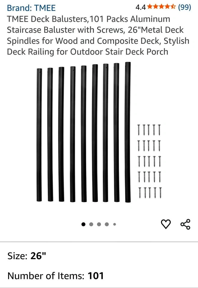 TMEE Deck Balusters 101 Pack Aluminum Staircase