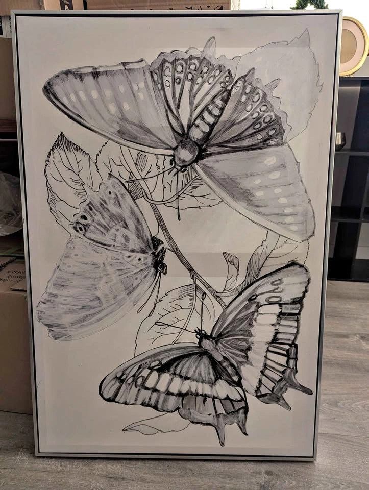 Elegant Framed Butterfly Sketch Art – Modern Monochrome