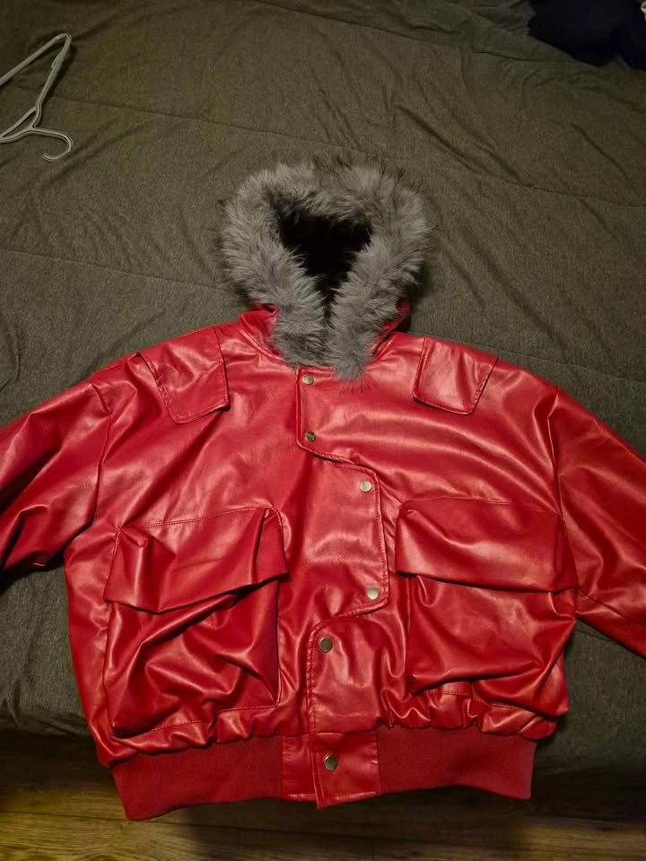 Super made red leather jacket - photo 3