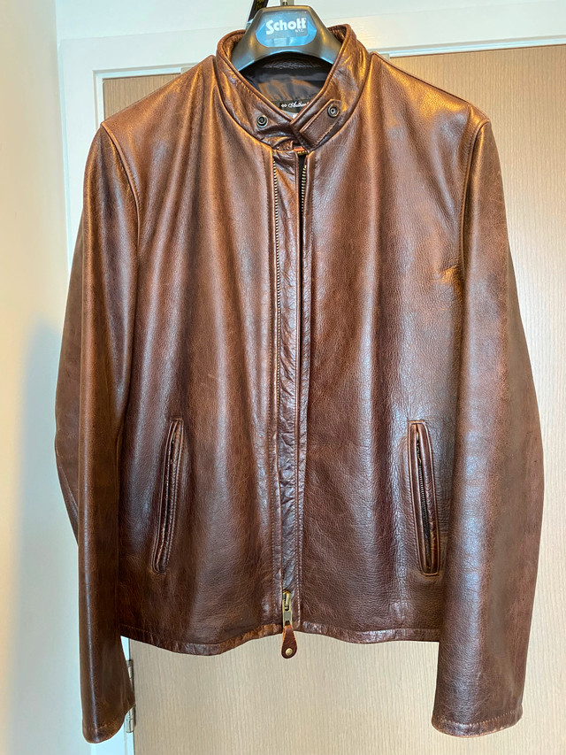 Schott - Cowhide Casual Racer Leather Jacket - Brown XL