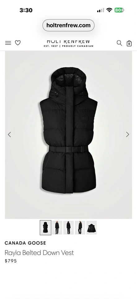 Canada Goose Rayla Belted Down Vest Black L Womens