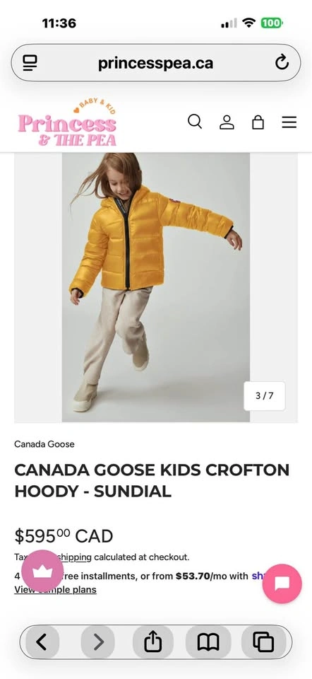 Canada Goose Kids Crofton Hoody Sundial 18-24M
