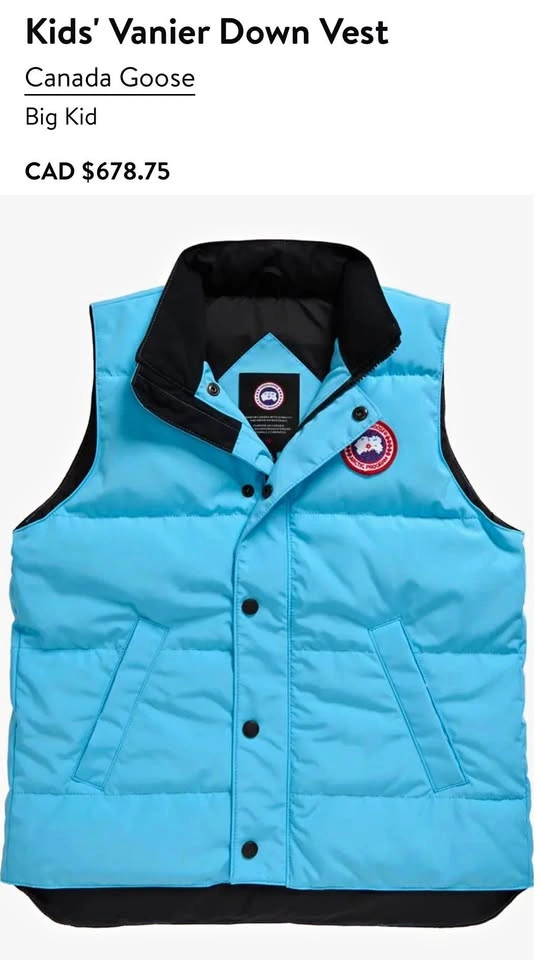 Canada Goose Kids Vanier Down Vest Aquarius Size 2-3 NWT