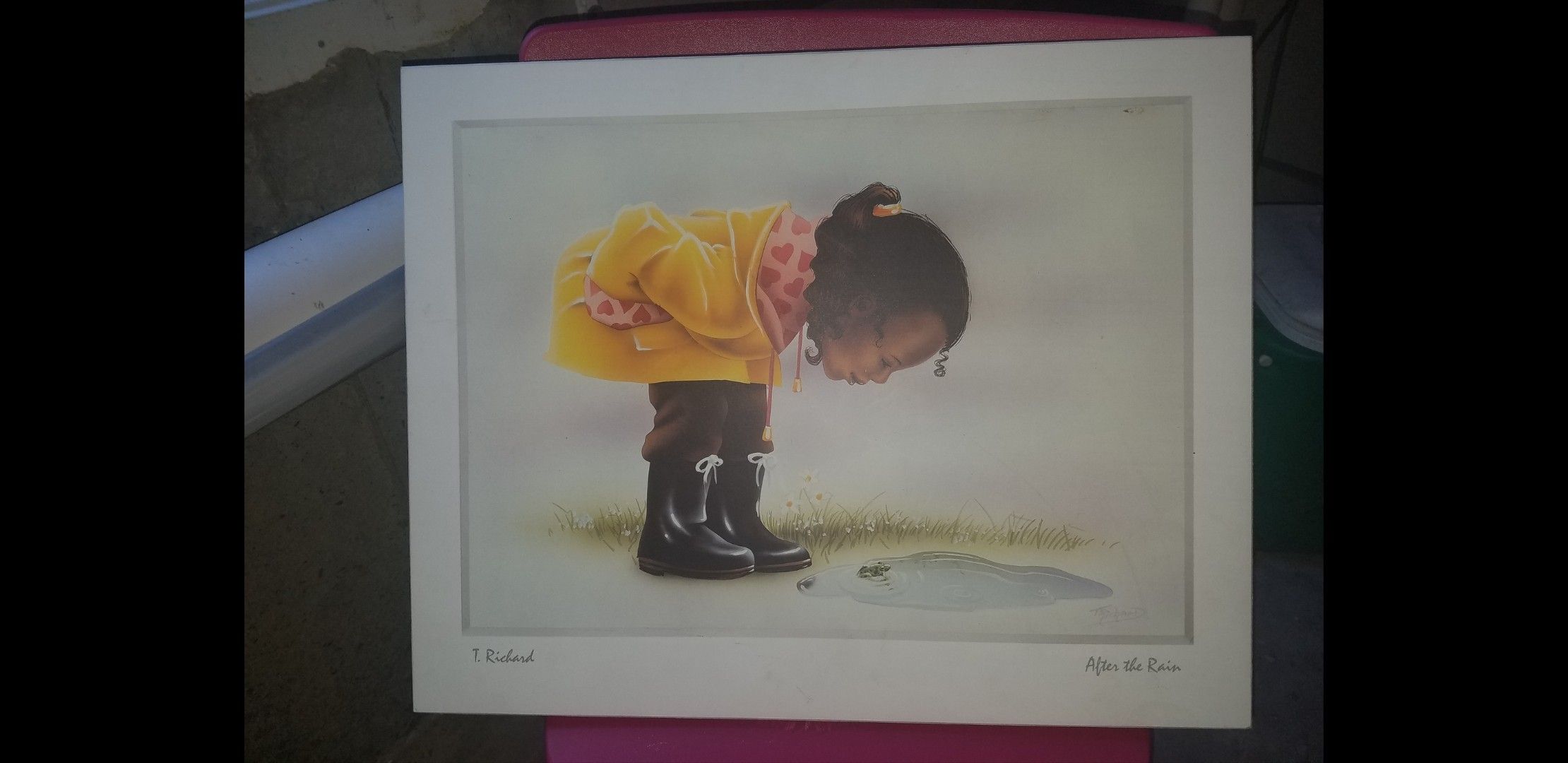 Wooden Picture w/Little Black Girl