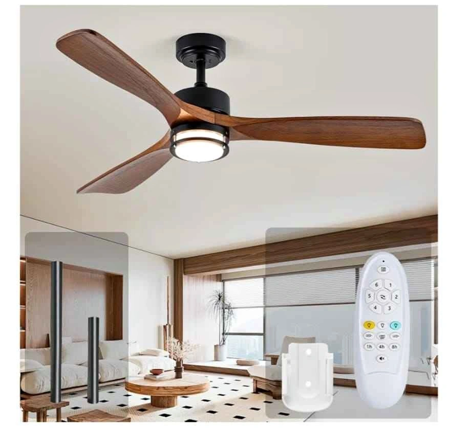 52" Outdoor Ceiling Fan w/ Light, Walnut Wood Blades, Remote