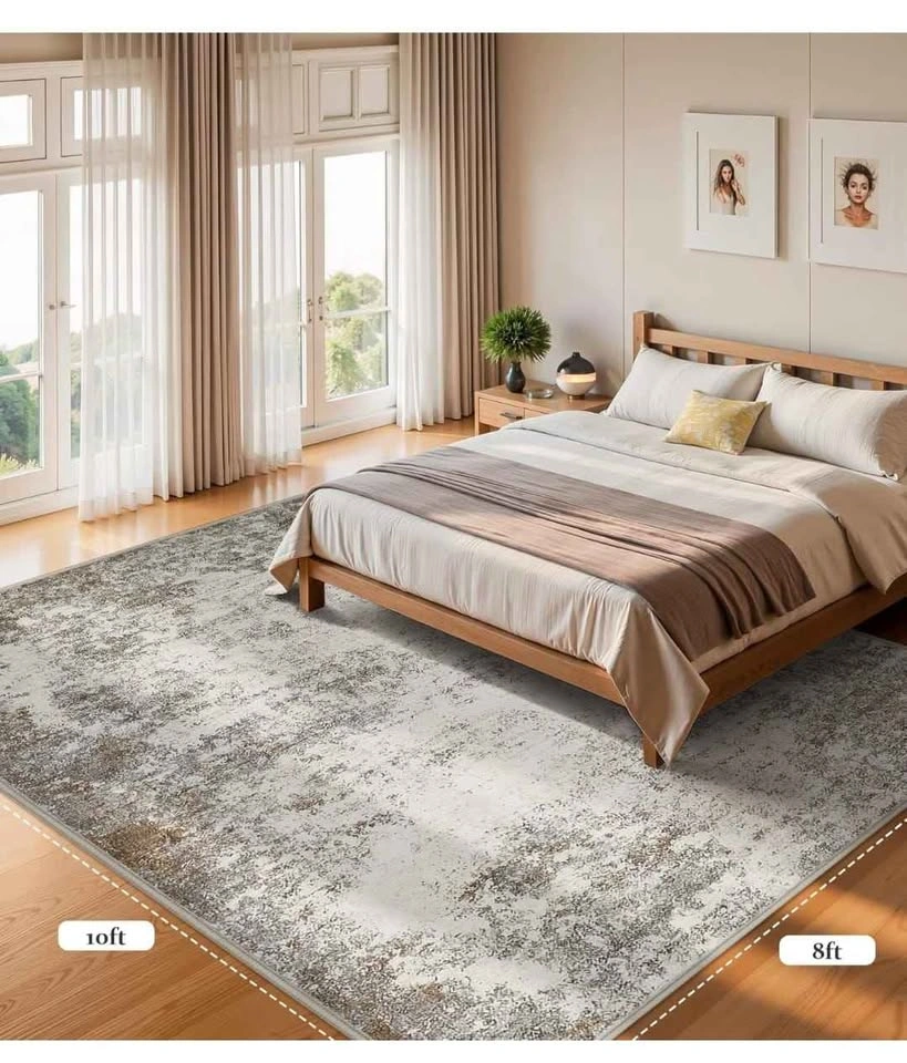 8x10 ft Brown Grey Area Rugs - Machine Washable - photo 3