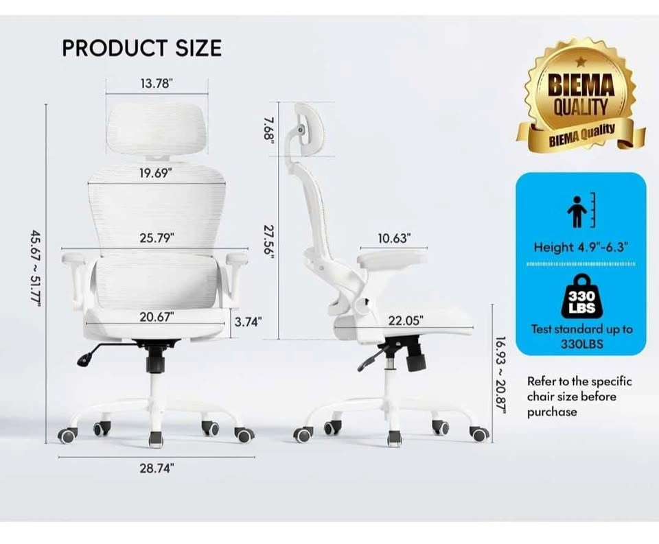 Ergonomic Office Chair with Back Support - White - photo 4