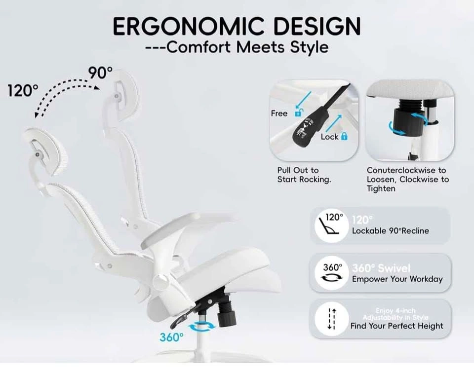 Ergonomic Office Chair with Back Support - White - photo 5
