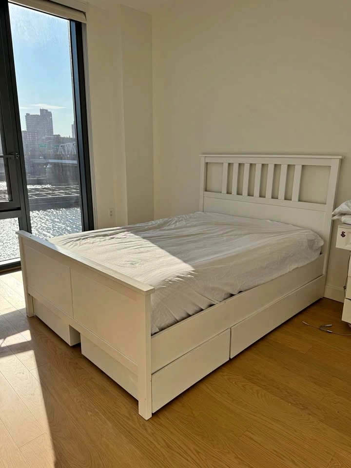 Full White Bed Frame with Storage Drawers