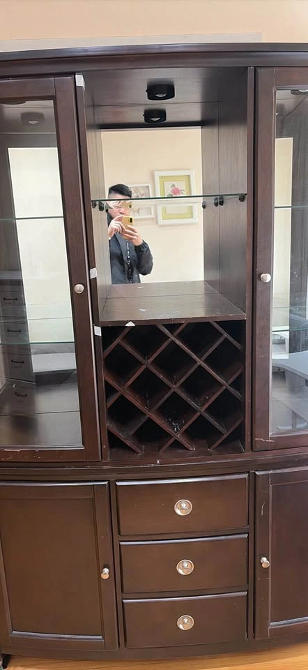 Dark Wood Wine Bar Hutch with Glass Display - photo 2