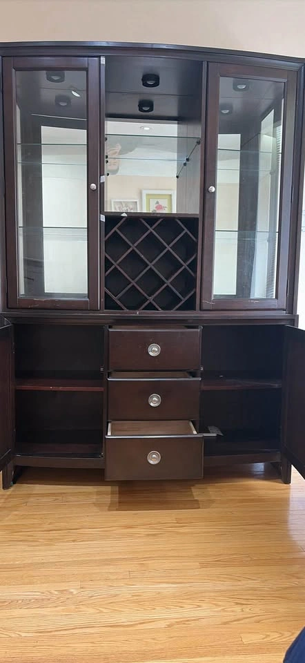 Dark Wood Wine Bar Hutch with Glass Display - photo 3