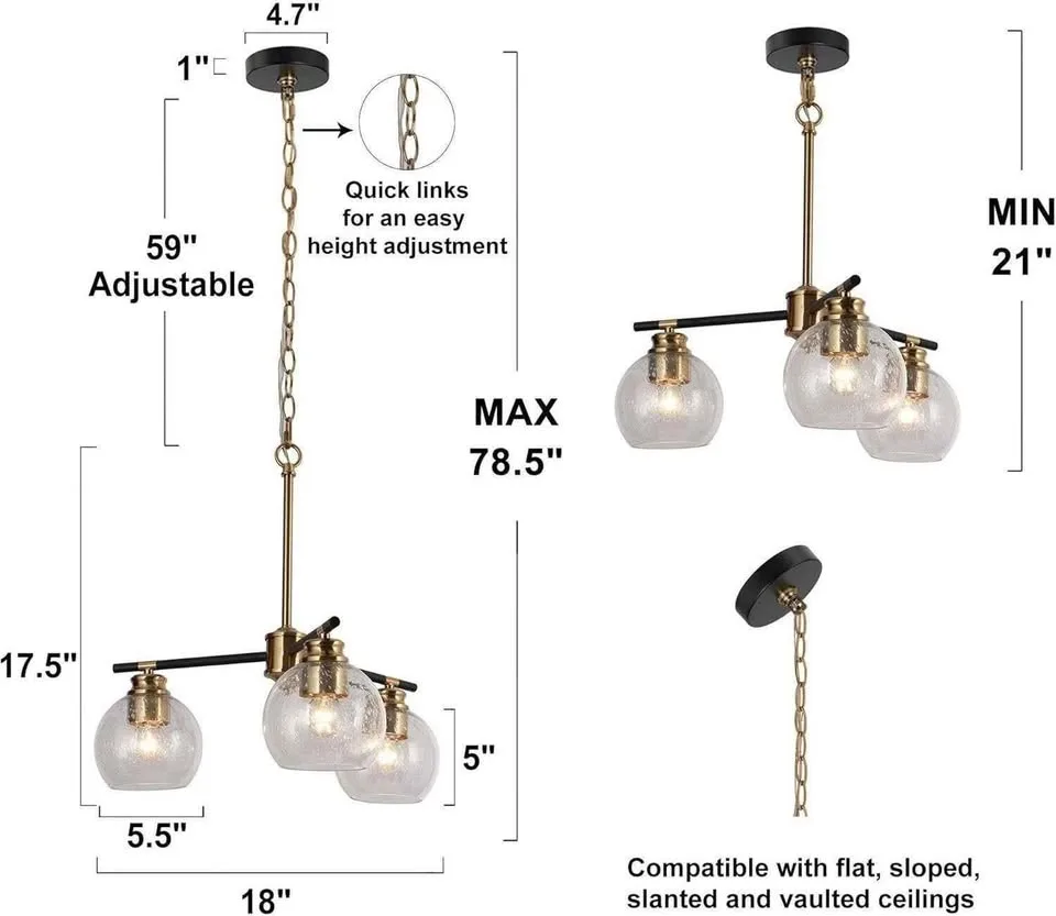 KSANA 3 Lights Gold Chandelier image indicator(3)