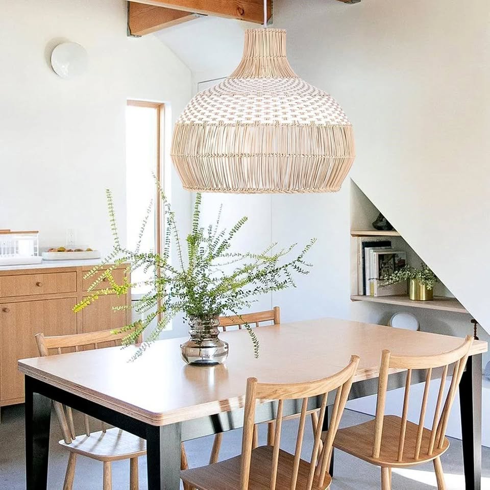 White Rattan Hanging Ceiling Lamp