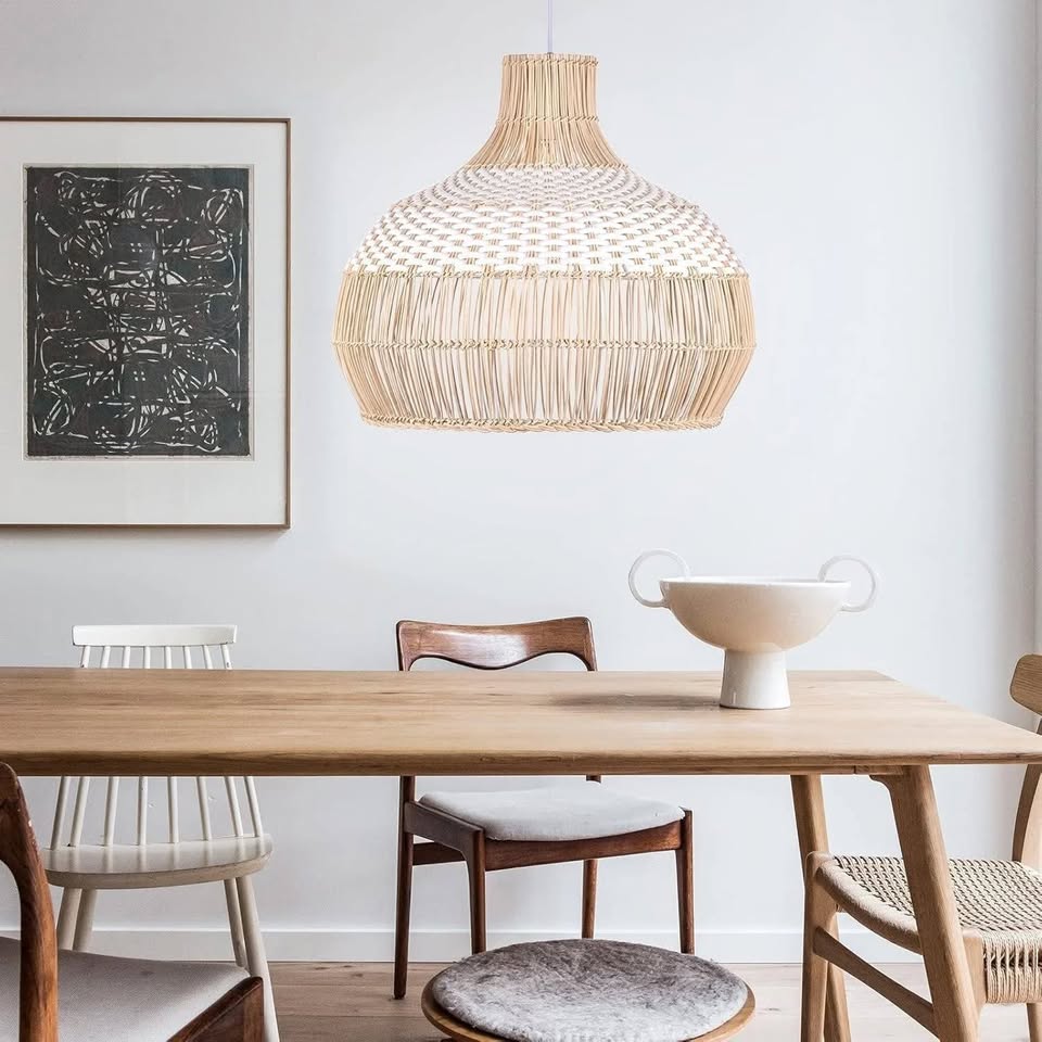 White Rattan Hanging Ceiling Lamp - photo 2