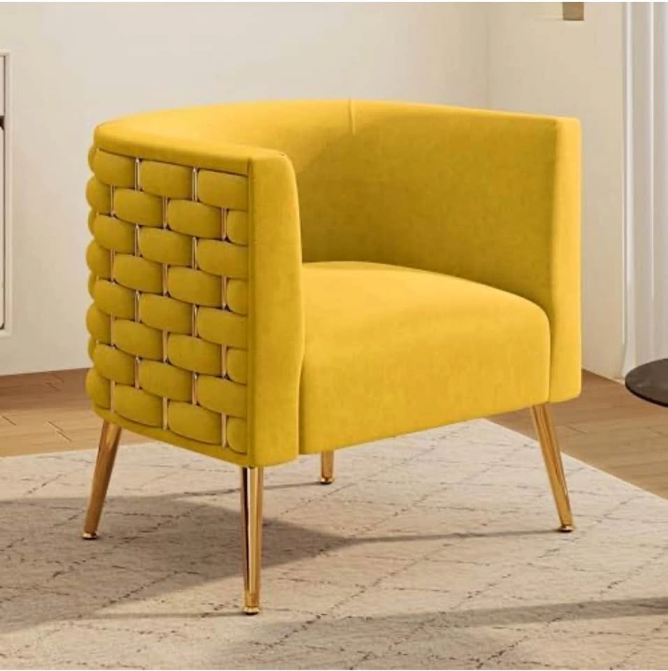 FFIJJ Velvet Barrel Accent Chair, Tufted (Yellow)