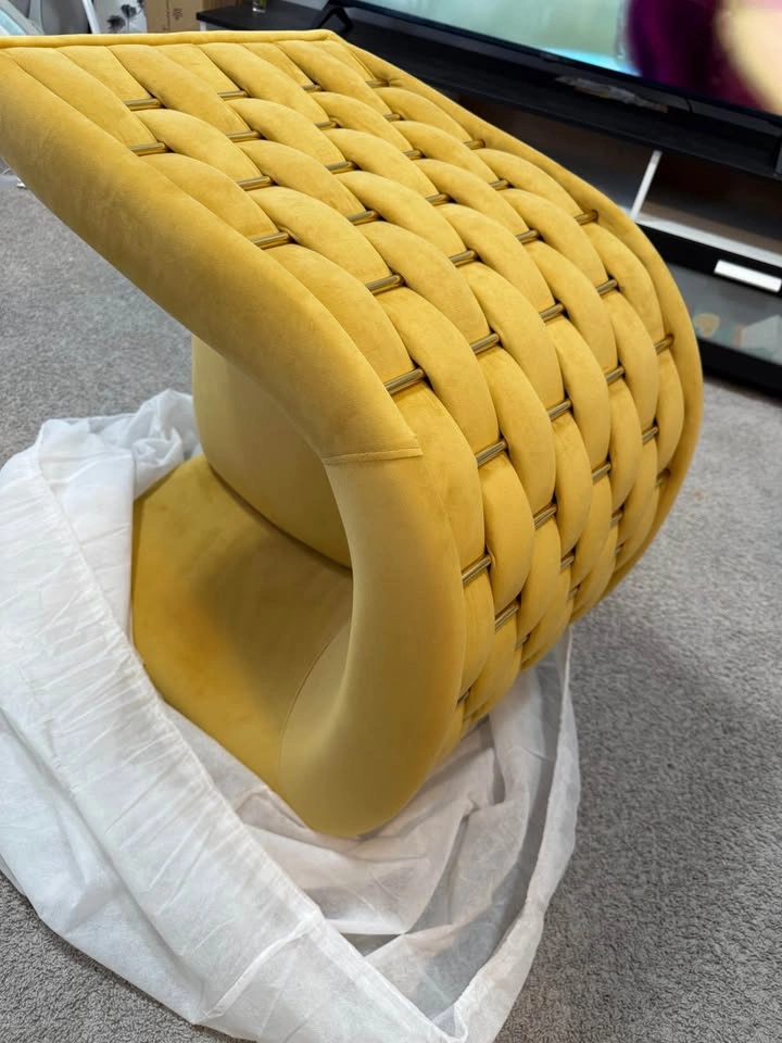 FFIJJ Velvet Barrel Accent Chair, Tufted (Yellow) - photo 2