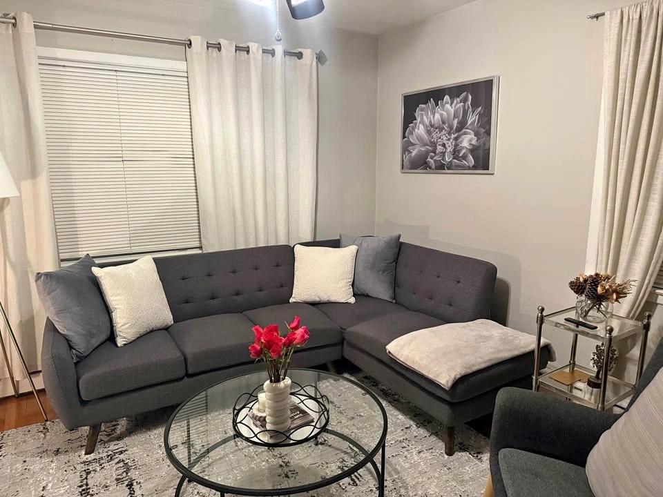 Modern Dark Gray Sectional Sofa + Accent Chair + Side Table