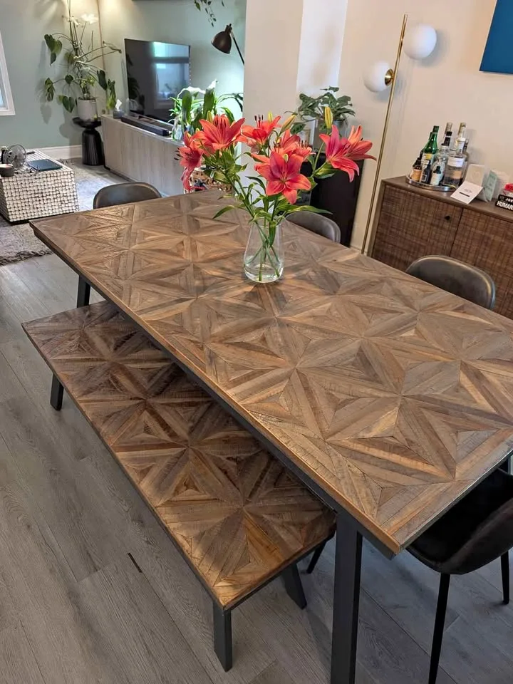 Rustic Wood Dining Table, Bench and 4 chairs thumbnail