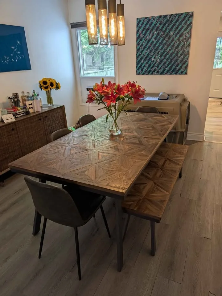 Rustic Wood Dining Table, Bench and 4 chairs image indicator(2)