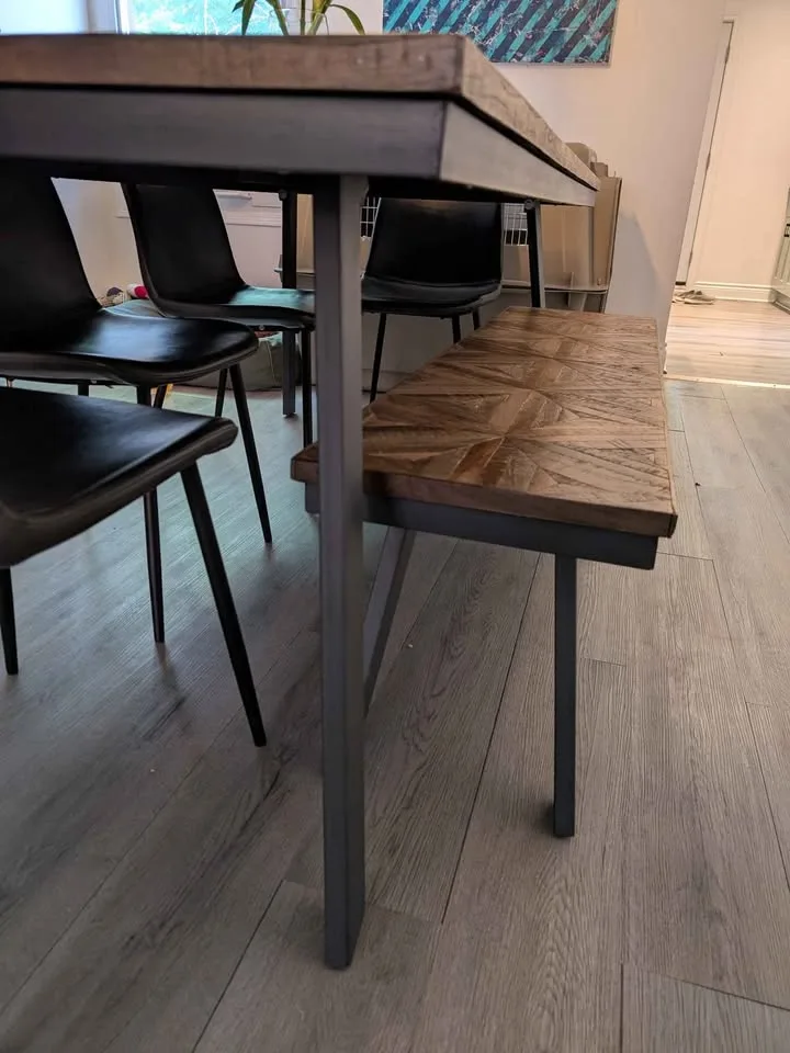 Rustic Wood Dining Table, Bench and 4 chairs image indicator(4)