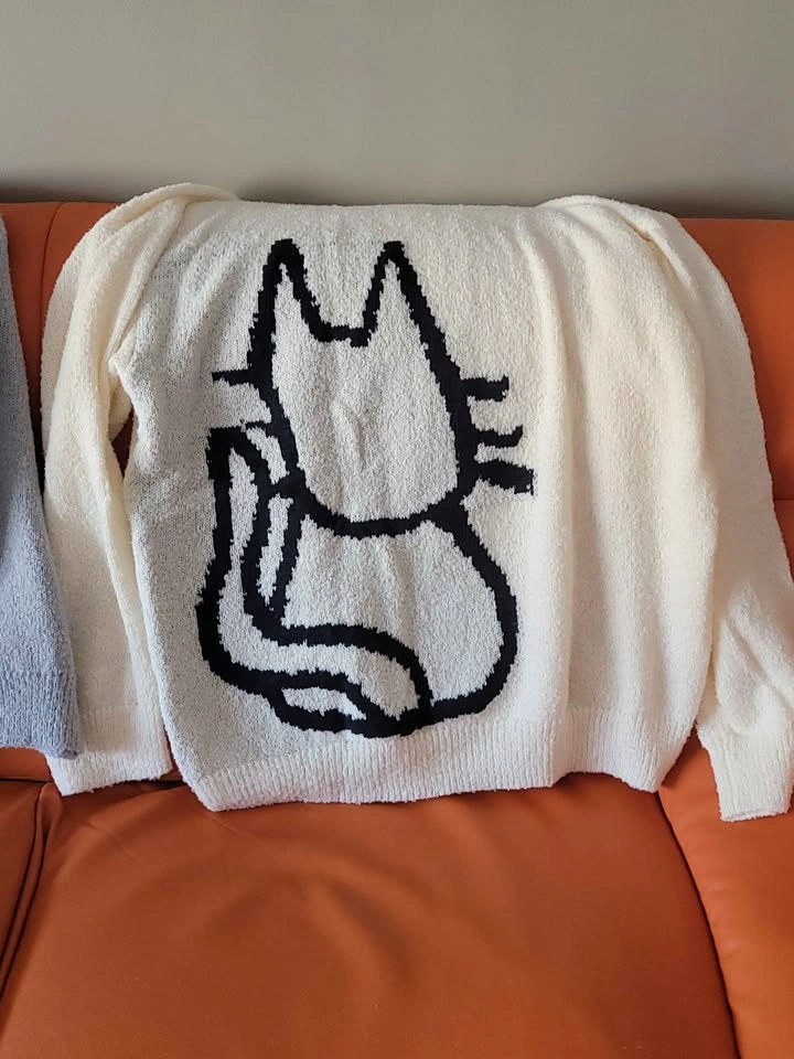 Cat Graphic Sweater Grey & White XL - photo 4